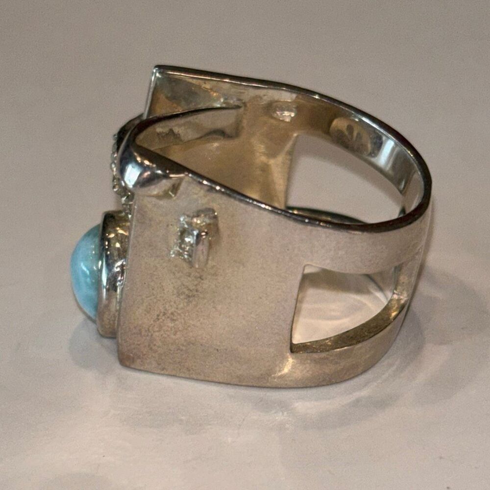 Marahlago Larimar Dante Sterling silver white topaz sculpture ring Sz 8 - Picture 6 of 12